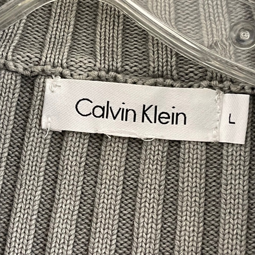 Calvin Klein Full Zip Cardigan Mens Large Grey Ribbed Knit Pocket Sweater - Picture 5 of 9